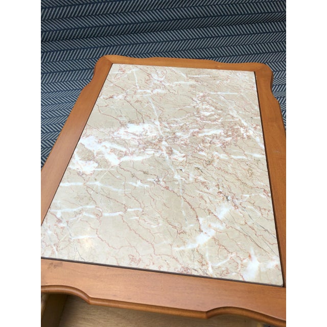 Hekman Furniture Mid 20th Century Vintage Hekman Furniture Side Tables With Drawers and Inlaid Marble Tops - Set of 2 For Sale - Image 4 of 5