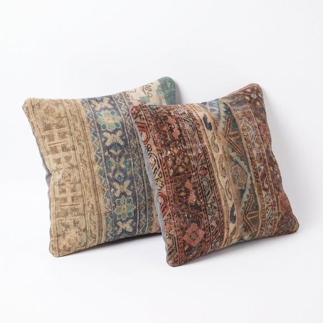 Mid-Century Modern Striped Anatolian Rug Pillow Cover 24'' X 24'' - Set of Two For Sale - Image 3 of 4
