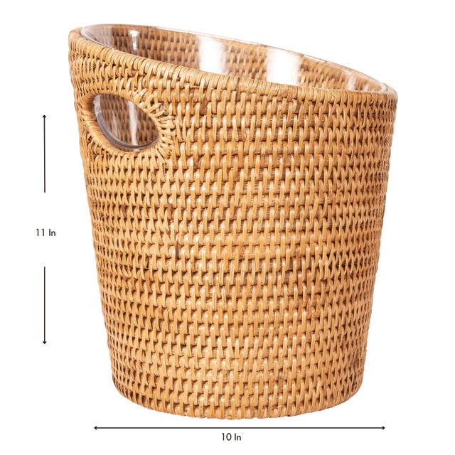 Coastal Artifacts Rattan Small Rattan Champagne Bucket with Acrylic Insert, Honey Brown For Sale - Image 3 of 4
