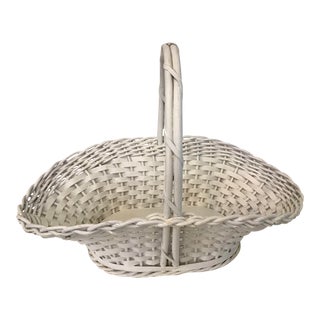 Vintage White Wicker Flower Basket For Sale