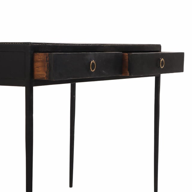 Mid-Century Modern Painted Iron and Leather Writing Desk in the Manner of Jean-Michel Frank. Contemporary. For Sale - Image 3 of 5