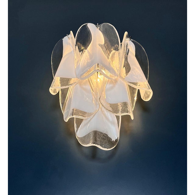 White Vintage Italian Murano Glass Wall Lights, 1990, Set of 2 For Sale - Image 8 of 15