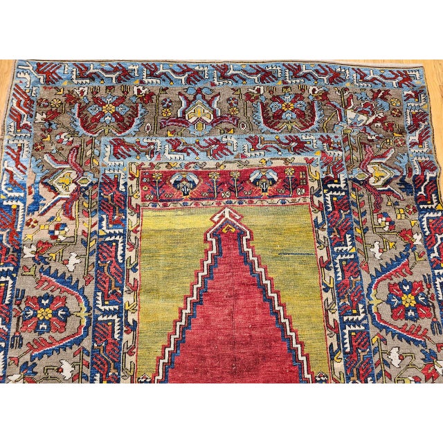 Red 19th Century Anatolian Ladik Prayer Area Rug, Handwoven, Red & Yellow, 5' x 7' For Sale - Image 8 of 15