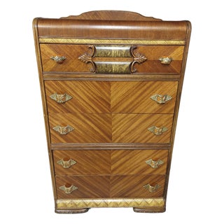 1940's Vintage Waterfall Dresser Tallboy Refurbished For Sale