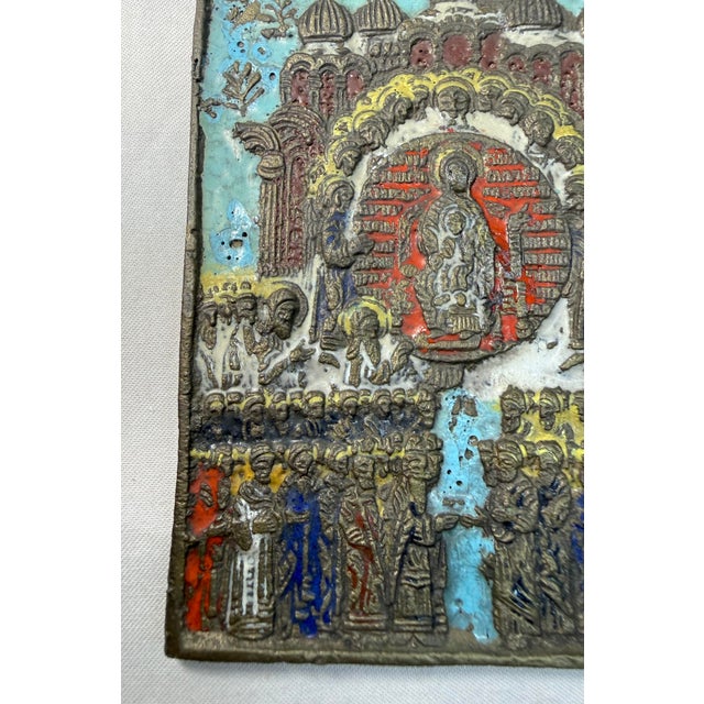 Antique 19th C. Russian Orthodox Enameled Bronze Folding Travel Icon (Skladen) For Sale - Image 4 of 11