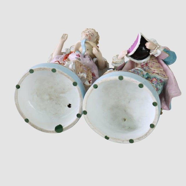 Pair of Large Meissen Style Porcelain Figures of Woman & Man Gardeners C1890 For Sale - Image 9 of 9