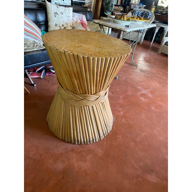 1950s Vintage McGuire Style Bamboo Rattan Wood Sheath of Wheat Coffee Table For Sale - Image 5 of 11