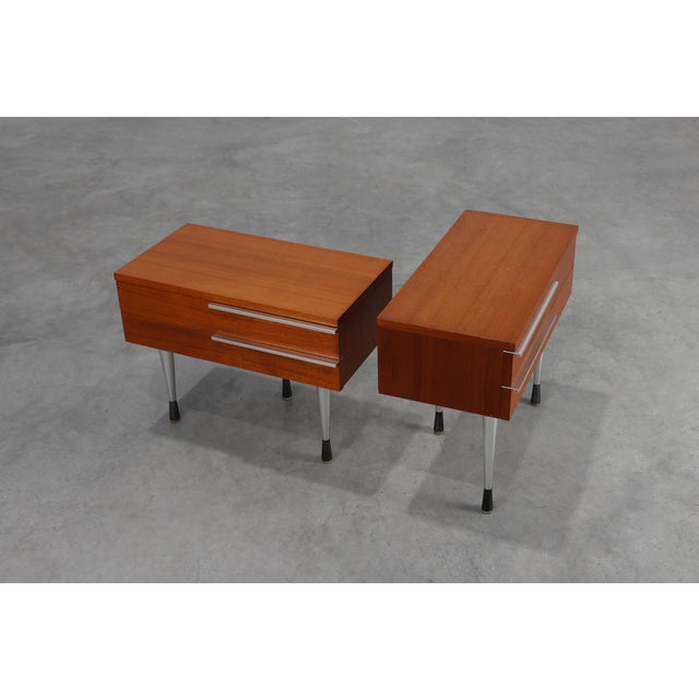 Mid-Century Modern French Nightstand in Teal Veneer and Chrome, 1960s, Set of 2 For Sale - Image 11 of 13