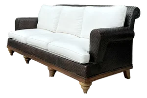 Vintage Woven Rattan Roll Arm Sofa