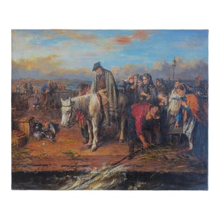 Mid-20th Century Signed, Continental School - Figures at a Waterside Market, Oil on Canvas For Sale