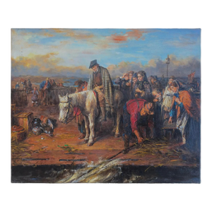 Mid-20th Century Signed, Continental School - Figures at a Waterside Market, Oil on Canvas