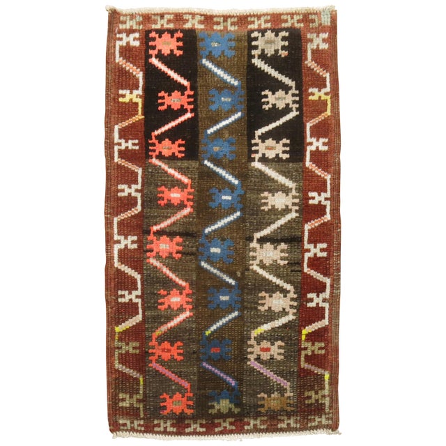 Eclectic Turkish Anatolian rug featuring sparkling accent colors. 1'7'' x 2'7'' circa mid 20th century