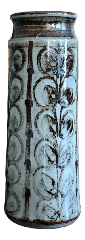 Danish Stoneware Vase in Hand-Decorated Ceramic with Relief Pattern by L. Hjorth, Bornholm