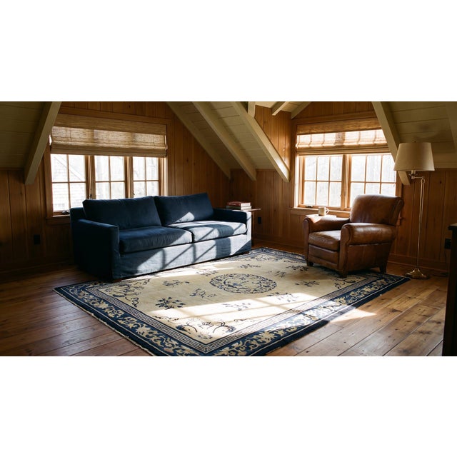 1920s Beige Medallion Greek Key Antique Chinese Peking Rug 6'2"x8'8" Wool Knotted Carpet For Sale - Image 12 of 12