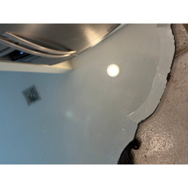 Brown Antiqued Shield Wall Mirror With Carved Scroll Wood Accents For Sale - Image 8 of 15