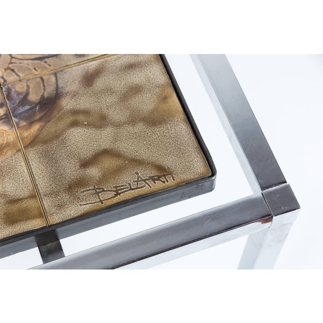 1970's Mid-Century Modern Juliette Belarti Chrome & Ceramic Coffee Table For Sale In Los Angeles - Image 6 of 9