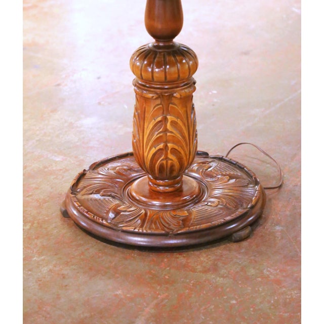 Early 20th C French Louis XIII Walnut Barley Twist Floor Lamp With Table For Sale - Image 4 of 10