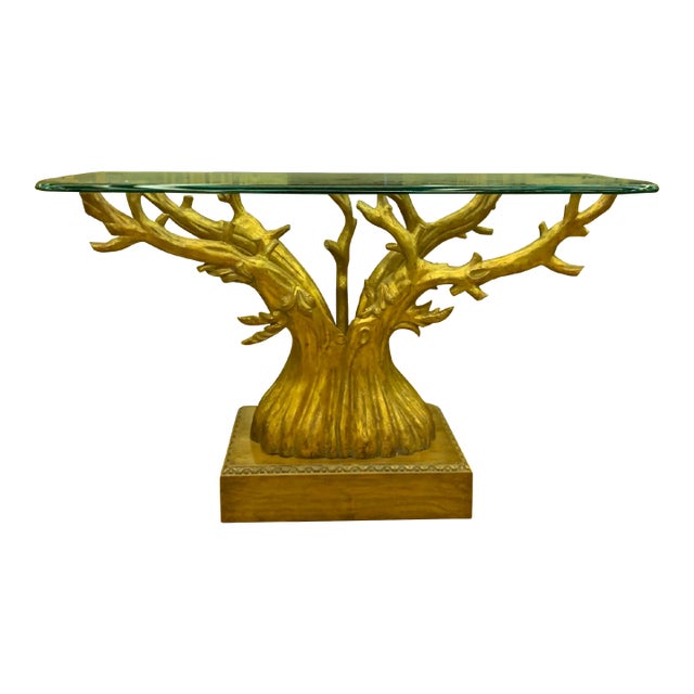 1980s Vintage Glass Top Console Table For Sale