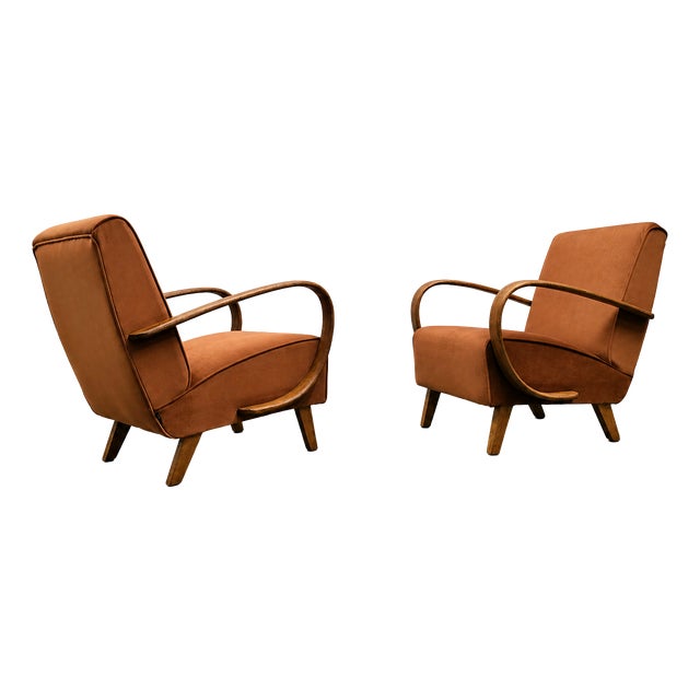 Bentwood Chair in Cognac Velvet by Jindrich Halabala, 1930s For Sale