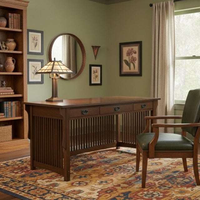 Brown Mission Crofter 3 Drawer Library Desk Micheals Cherry For Sale - Image 8 of 8