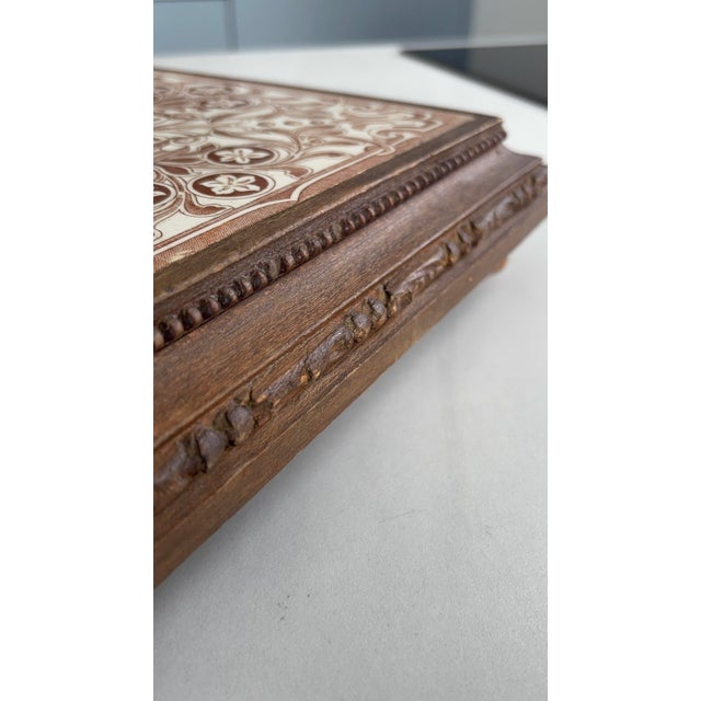 Wooden and Earthenware Trivet with Brown and Cream Tiles, France, 1920s For Sale - Image 6 of 11