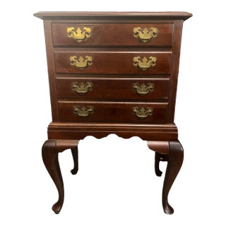 Antique Queen Anne Style Cherry Four-Drawer Silver Chest Circa 1930 For Sale