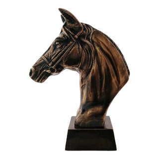 Antique Brass Finish Metal Horse Bust Sculpture For Sale