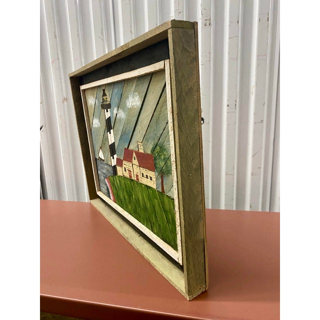 Folk Art 1960s Warren Kimble Style Painting Over Slanted Wooden Plank . For Sale - Image 3 of 12