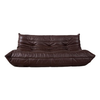 Brown Leather Three-Seater Togo Sofa by Michel Ducaroy for Ligne Roset For Sale