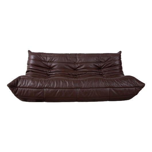 Brown Leather Three-Seater Togo Sofa by Michel Ducaroy for Ligne Roset For Sale