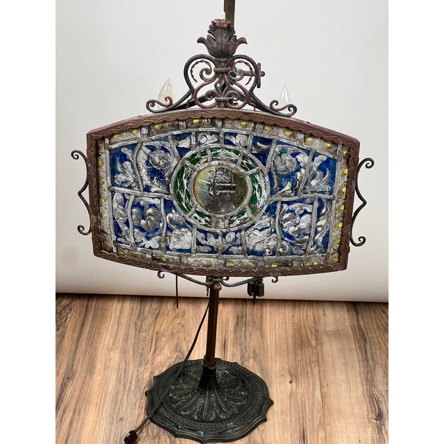 Metal Antique Five Burner Lucerne Whale Oil Lamp With Napoleon I Fireplace Screen Shade For Sale - Image 7 of 13