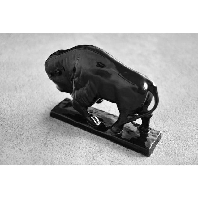 Mid-Century Modern Large Mid-Century Scandinavian Modern Black Porcelain Bison Figurine, 1960s For Sale - Image 3 of 13