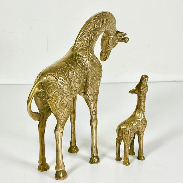 1960s Vintage Hollywood Regency Boho Chic Brass Giraffe With Calf Sculpture - Set of 2 For Sale - Image 11 of 15