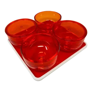 Vintage Leifheit Orange Tray With 4 Lucite Bowls a Set of 7