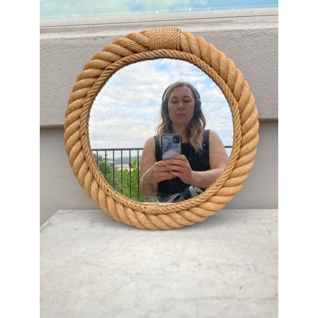 Glass Midcentury Round Rope Mirror Adrien Audoux and Frida Minet For Sale - Image 7 of 7