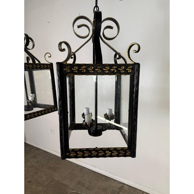 Melissa Levinson Pair of Custom Wrought Iron and Gilt Lantern Pendants by Miamar Home For Sale - Image 4 of 14