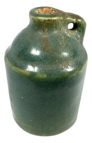 Antique Miniature Stoneware Jug: Greenish-Blue Glazed Pottery