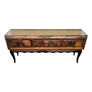 Mid-Century Italian Burl and Brass Low Side Table, 1950s For Sale