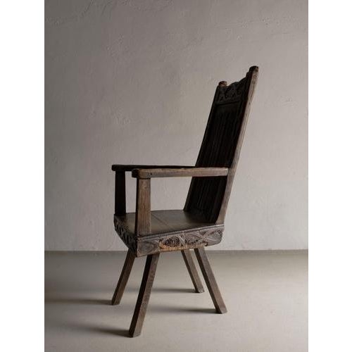 Antique Primitive Carved Oak Armchair, Belgium For Sale - Image 4 of 16