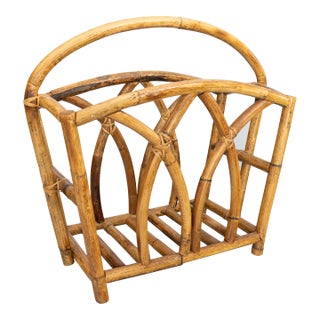 Vintage French Bamboo Magazine Rack For Sale