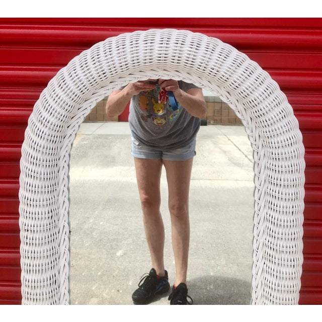 Shabby Chic Vintage Arched White Wicker Full Length Dressing Wall Mirror For Sale - Image 3 of 9