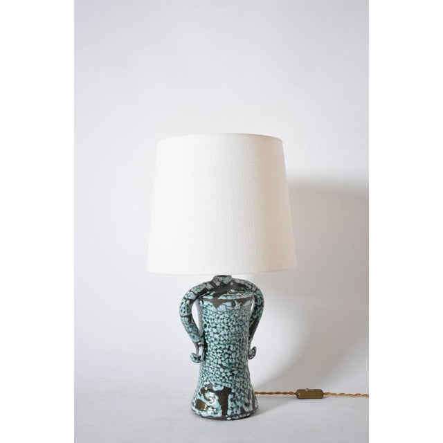"Kasaï" Erato green craquelé handles ceramic lamp 32cm, Barracuda Edition. Height: 32 cm - 12.6 in Length: 22 cm - 8.66 in...
