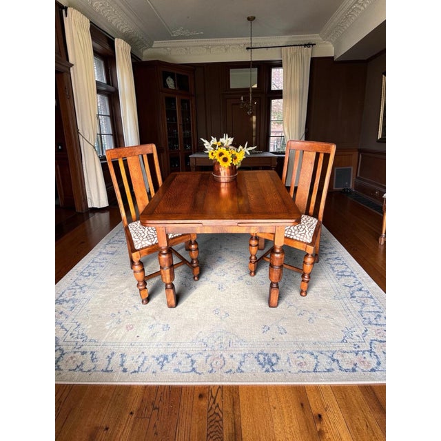 Brown Fully Restored 1930s Draw Leaf Table. Quarter Sawn Solid Oak With Original Matching Chairs - Set of 4 Chairs For Sale - Image 8 of 11