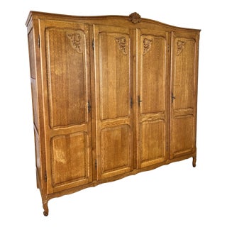 Vintage French Louis XVI Style Wardrobe in Oak For Sale
