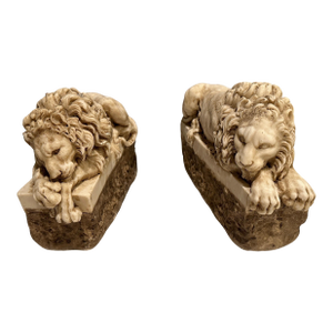 Late 19th Century Pair of Carved Marble Recumbent Lions