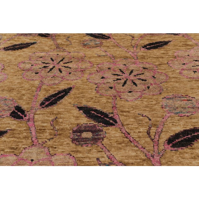 Rug & Kilim Rug & Kilim's Modern Rug in Beige, Gold, and Pink Floral Pattern For Sale - Image 4 of 8