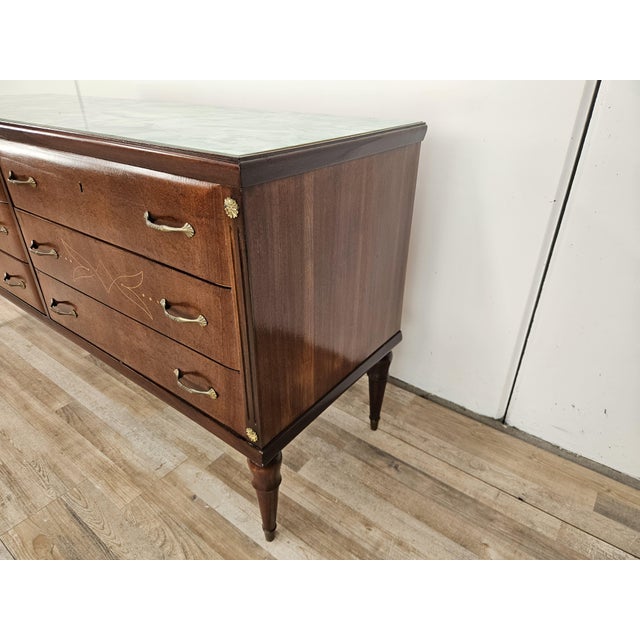 Aqua Vintage Six-Drawer Oak Chest of Drawers with Glass Top, 1960 For Sale - Image 8 of 18