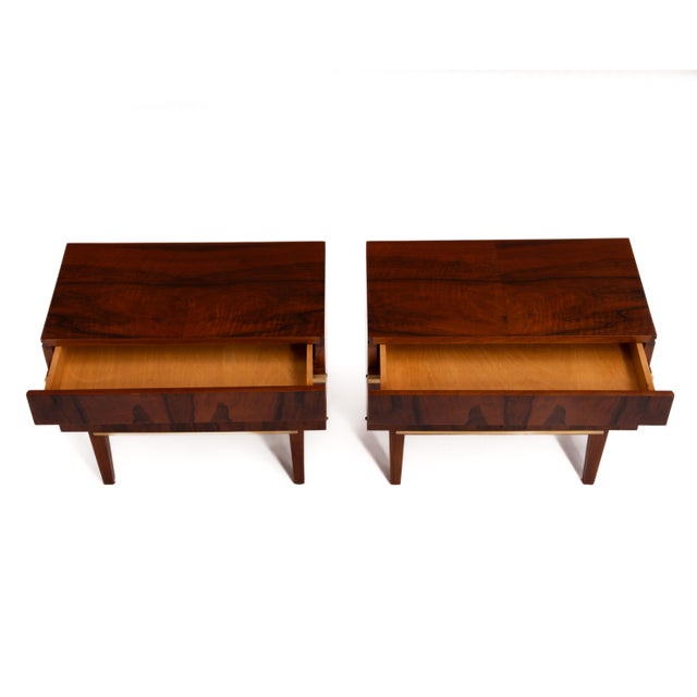 Wood Swedish Rosewood Brass Nightstands After William Hinn Mid Century - A Pair For Sale - Image 7 of 11