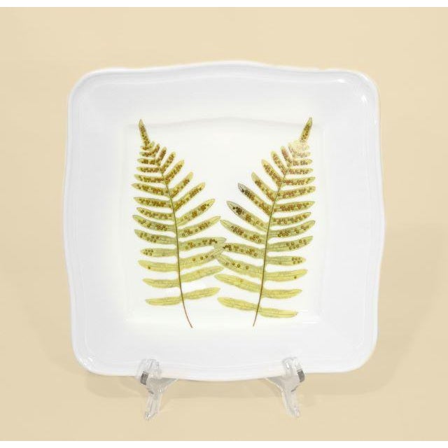 Pair of Fern and Plantain Platters Microwave and Dishwasher Safe Porcelain Scrolled Edges 10.5" x 10.5" each