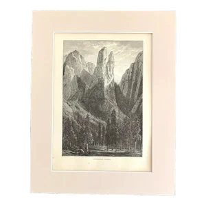 Antique 1874 Wood Engraving "Cathedral Spires", Yosemite CA in 11x14 Mat